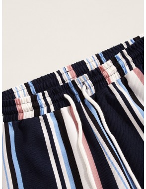Men Drawstring Waist Colorful Striped Shorts
