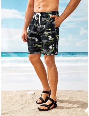 Men Coconut Trees Print Bermuda Shorts
