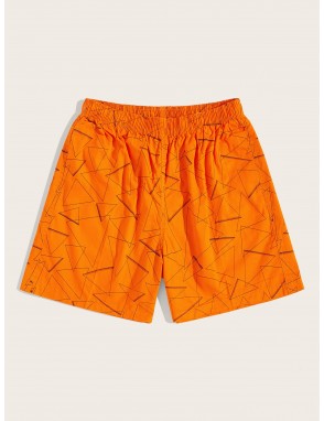 Men Triangle Print Elastic Waist Bermuda Shorts