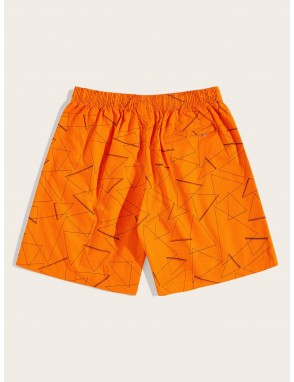 Men Triangle Print Elastic Waist Bermuda Shorts