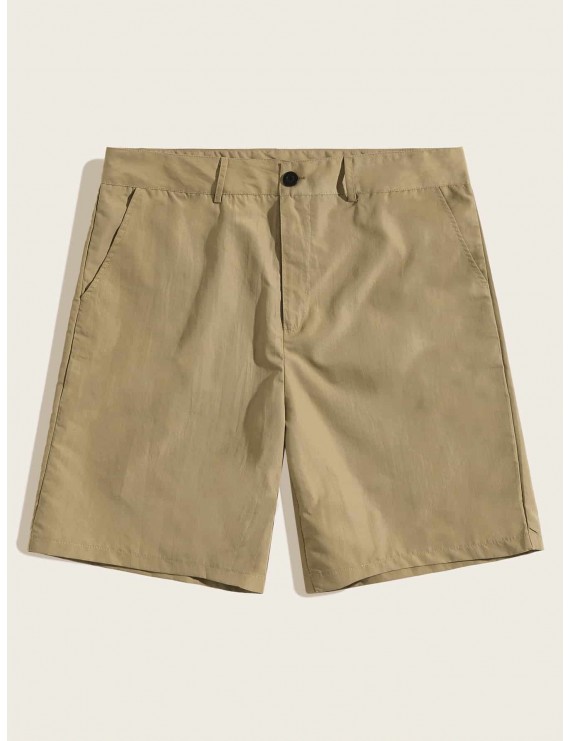 Men Button Fly Pocket Side Solid Shorts
