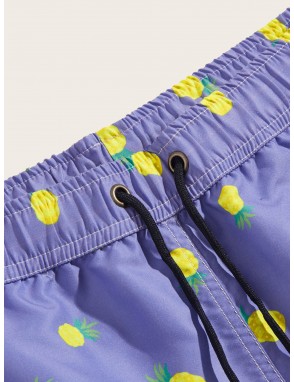 Men Pineapple Print Drawstring Waist Shorts