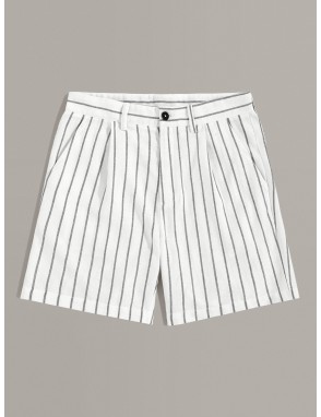 Men Slant Pocket Foldover Front Striped Shorts