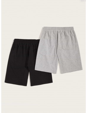 Men Heather Knit Slant Pocket Drawstring Shorts 2PCS