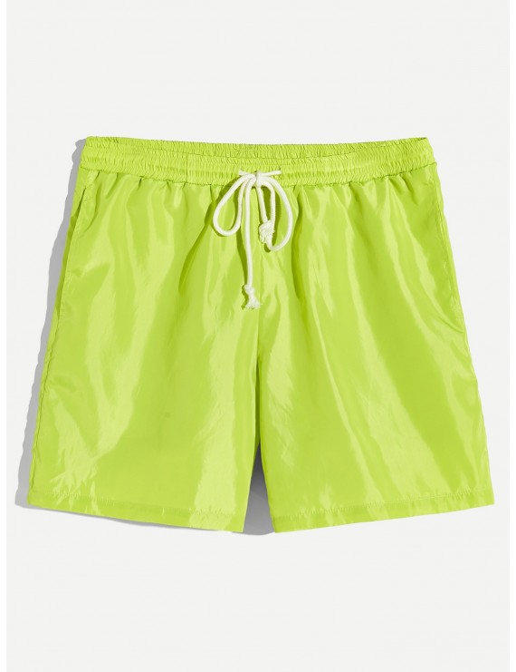 Men Pocket Patched Drawstring Neon Shorts