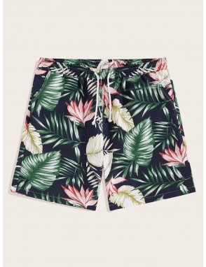 Men Tropical Print Drawstring Shorts