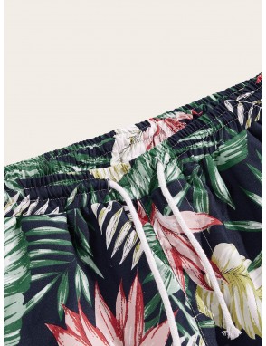 Men Tropical Print Drawstring Shorts