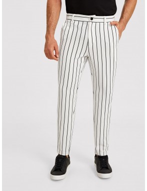Men Slant Pocket Striped Dress Pants