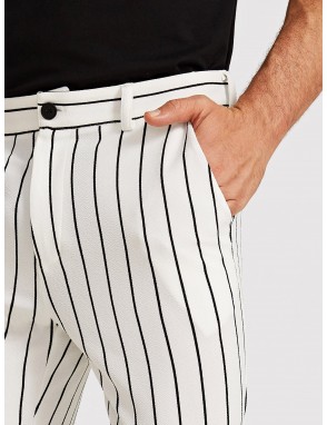 Men Slant Pocket Striped Dress Pants