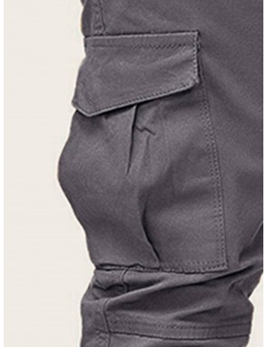 Men Flap Pocket Drawstring Cargo Pants