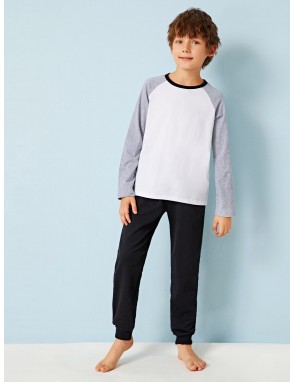 Boys Color-block Raglan Sleeve Tee & Pants PJ Set