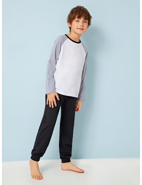 Boys Color-block Raglan Sleeve Tee & Pants PJ Set
