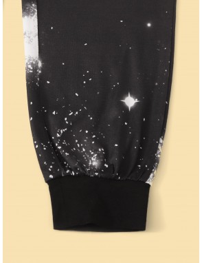 Boys Slogan Graphic Galaxy Sleeve Top & Pants PJ Set