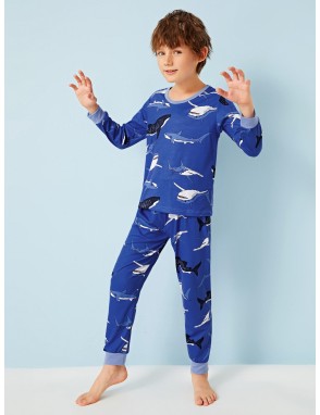 Boys Shark Print PJ Set
