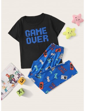 Boys Cartoon & Letter Print Pajama Set