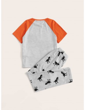 Boys Dinosaur Print Raglan Sleeve Top & Pants PJ Set