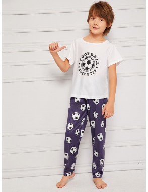 Boys Soccer & Letter Print Pajama Set