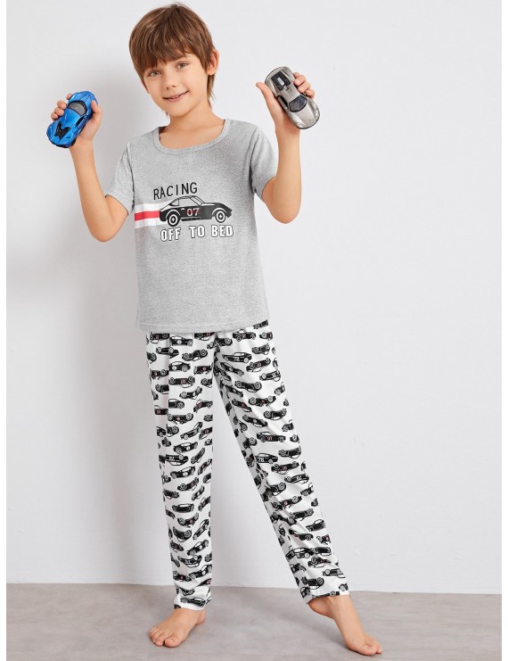 Boys Car & Letter Print Pajama Set