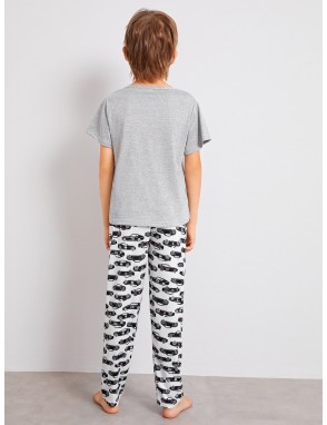 Boys Car & Letter Print Pajama Set