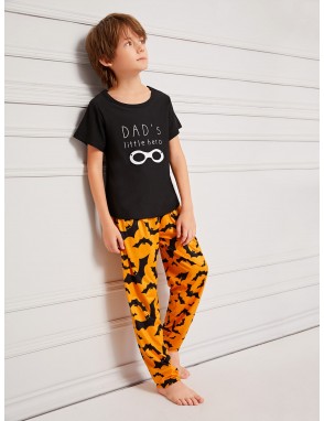 Boys Bat & Letter Print Pajama Set