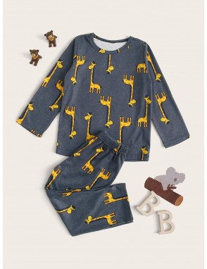 Toddler Boys Cartoon Giraffe Print PJ Set
