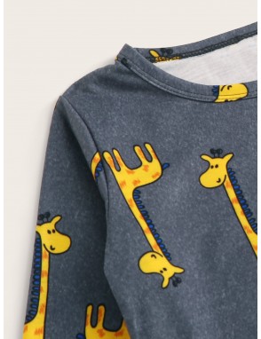 Toddler Boys Cartoon Giraffe Print PJ Set