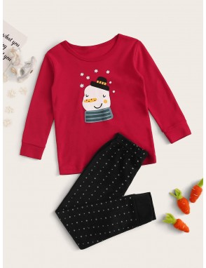 Toddler Boys Cartoon Snowman Print PJ Set