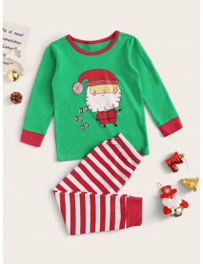 Toddler Boys Cartoon Santa Claus Print PJ Set