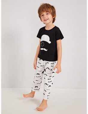 Toddler Boys Mustache Print Pajama Set
