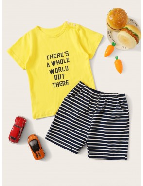 Toddler Boys Letter Print Striped Pajama Set