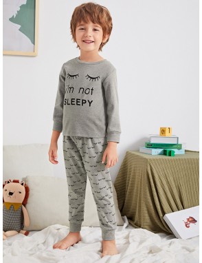 Toddler Boys Slogan And Eyelash Print Pajama Set