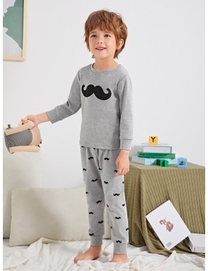Toddler Boys Moustache Print Pajama Set
