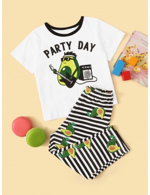 Toddler Boys Avocado Print Striped PJ Set