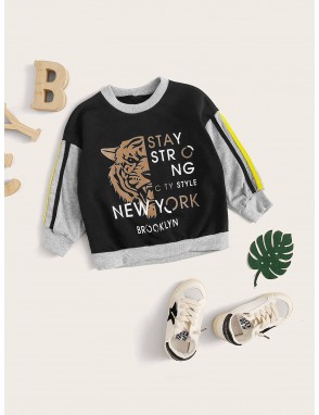Toddler Boys Contrast Panel Side Stripe Tiger Print Sweatshirt