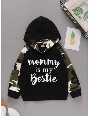 Toddler Boys Letter And Camo Print Hooded Sweatshirt