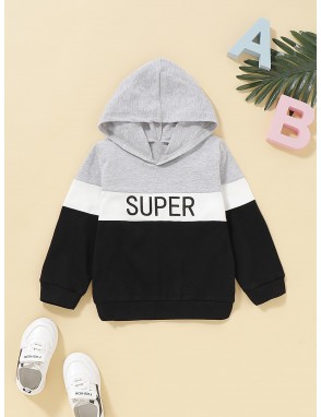 Toddler Boys Cut And Sew Letter Print Hooded Sweatshirt