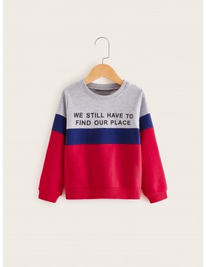 Toddler Boys Cut And Sew Slogan Print Sweatshirt