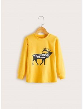 Toddler Boys Deer Print Round Neck Sweatshirt