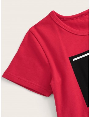 Toddler Boys Letter Graphic Color-block Tee