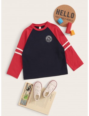 Toddler Boys Letter Patched Striped Tape Baseball Tee