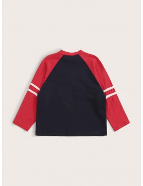Toddler Boys Letter Patched Striped Tape Baseball Tee