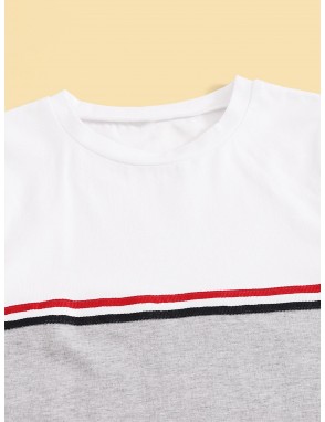 Toddler Boys Cut And Sew Panel Striped Tape Tee