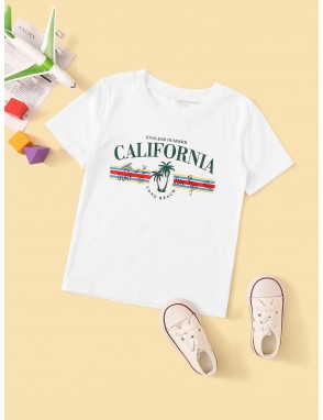 Toddler Boys Letter And Tropical Print Tee