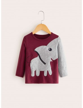 Toddler Boys Elephant Patched Color-block Tee