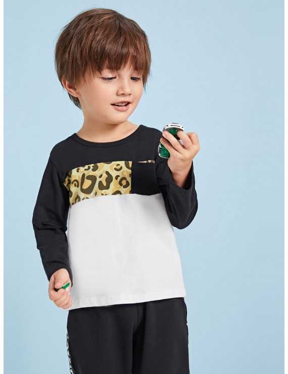 Toddler Boys Cut And Sew Leopard Print Tee