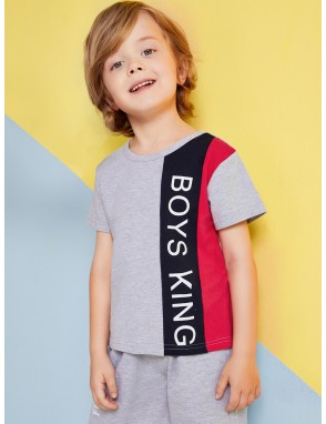 Toddler Boys Cut And Sew Panel Letter Print Tee