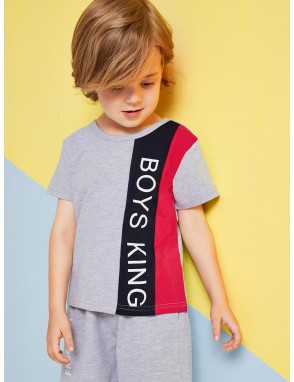 Toddler Boys Cut And Sew Panel Letter Print Tee