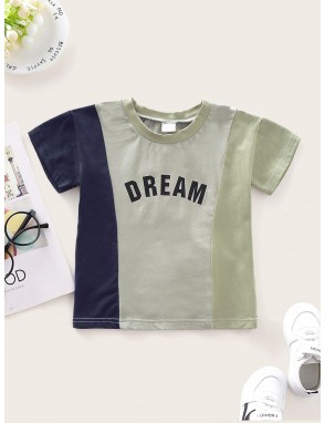 Toddler Boys Letter Print Cut And Sew Panel Tee
