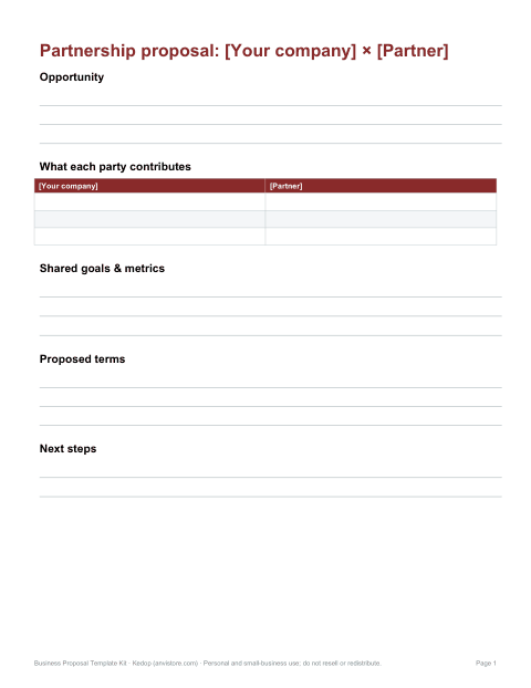 Preview of the first page of Partnership proposal
