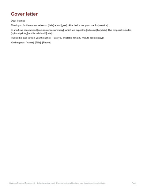 Preview of the first page of Cover letter & email